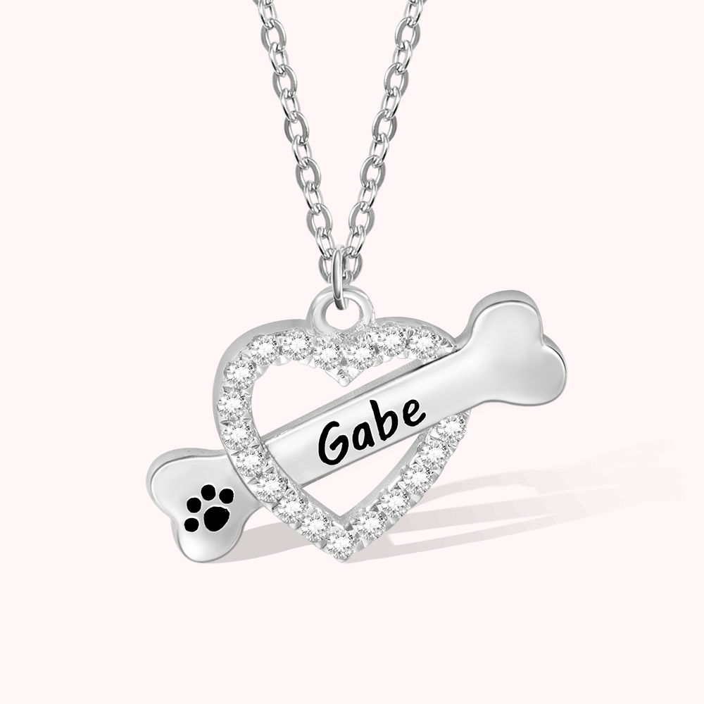 Collier Coeur Prénom Gravé Personnalisé sur Pendentif Os Cadeau pour Ceux Qui Aiment les Chiens