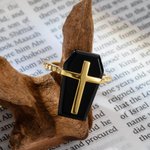 Gothic Style Coffin Ring with Birthstone Ring Band