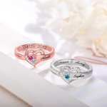 Personalizado 1-8 Birthstones Anillo de diseño del corazón con nombres grabados Joyería de la familia Cumpleaños Día de la Madre de regalo para las mujeres