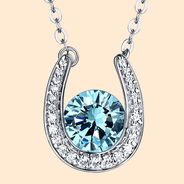 Collana personalizzata di pietre di nascita del ferro di cavallo della fortuna con gioielli in argento sterling CZ Regalo di compleanno di Natale per 