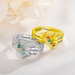 Personalizado 1-8 Birthstones Anillo de diseño del corazón con nombres grabados Joyería de la familia Cumpleaños Día de la Madre de regalo para las mujeres