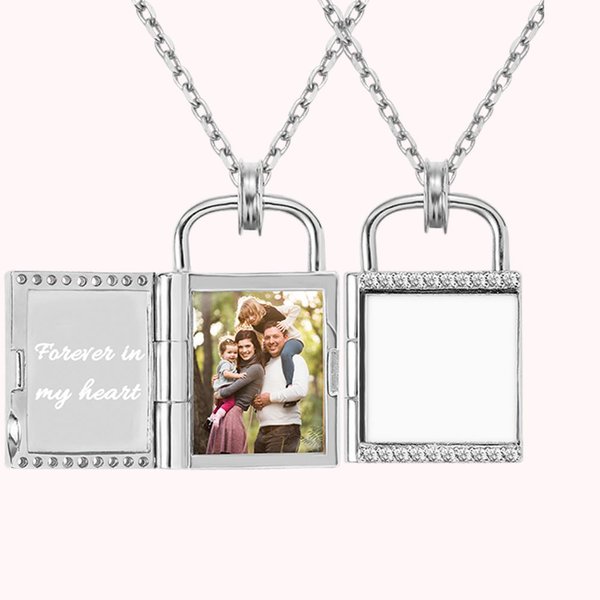 Collier de Pendentif Personnonalisé avec Photo et Gravure Médaillon de Cadenas en Argent pour Femme Famille