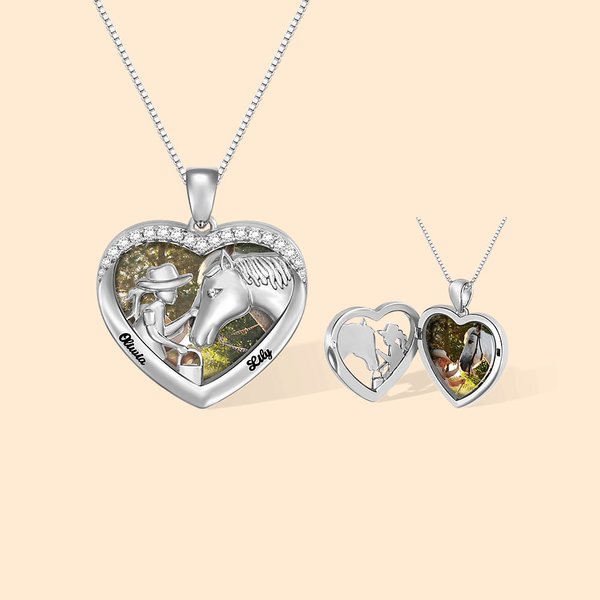 Personligt halsband med hjärtat häst flicka foto medaljong