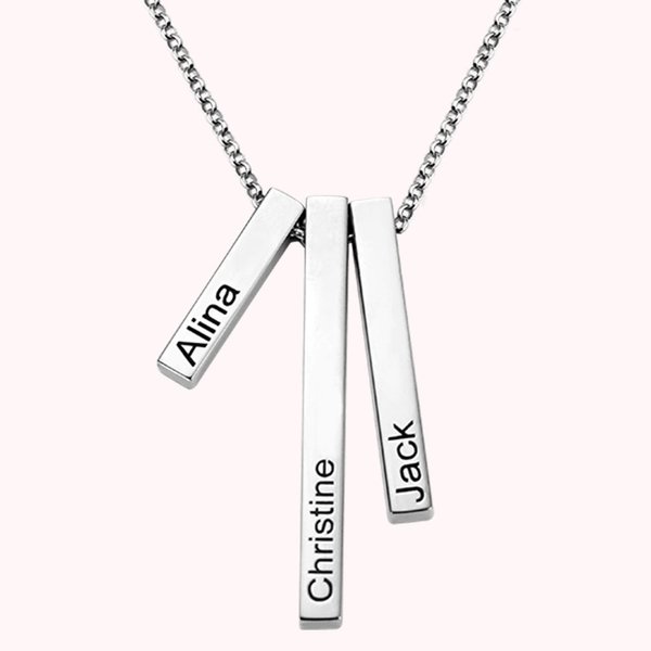 3D Triple Bar Name Necklace - Name