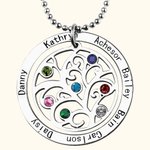 Circle Family Tree Necklace with Children Birthstones and Names