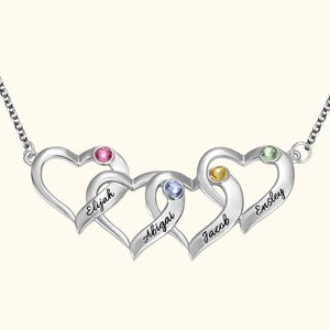 Collana personalizzata di cuori intrecciati della madre con nomi di bambini e pietre di nascita