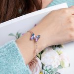 Bracelet de Papillon Personnalisé avec Initiale et Verre Cristal Cadeau d'Anniversaire Fête pour Femme