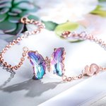 Bracelet de Papillon Personnalisé avec Initiale et Verre Cristal Cadeau d'Anniversaire Fête pour Femme