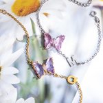 Bracelet de Papillon Personnalisé avec Initiale et Verre Cristal Cadeau d'Anniversaire Fête pour Femme