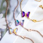 Bracelet de Papillon Personnalisé avec Initiale et Verre Cristal Cadeau d'Anniversaire Fête pour Femme