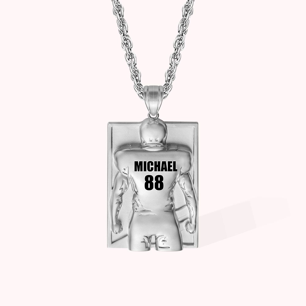 Collier Personnalisé avec Prénom et Numéro Collier en Plaque Gravée pour Homme Cadeau Football Américain pour Amateur de Sport