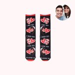 Chaussettes Motif Cœur Personnalisées avec Visage de Couple Cadeau Anniversaire Saint-Valentin pour Couple