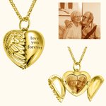 Personalized Gold Heart Picture Locket Necklace Angel Wings