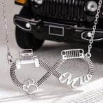 Personalised Jeep & Paw Print Infinity Necklace with Name for Dog Jeep Car Lover