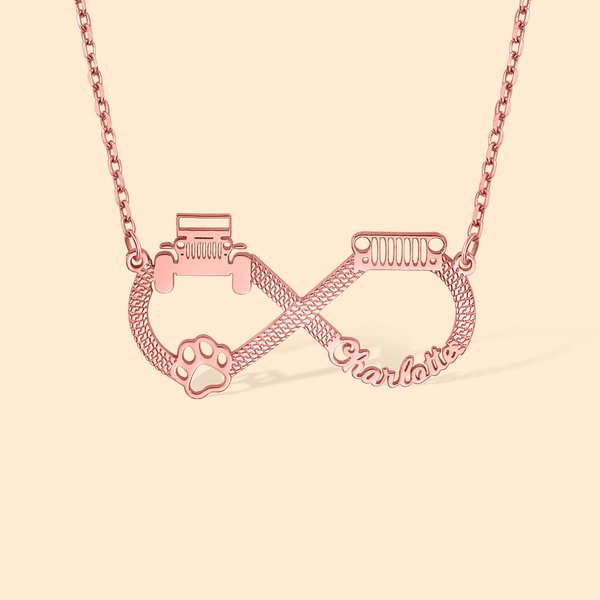 Jeep & Paw Print Infinity Necklace with Name