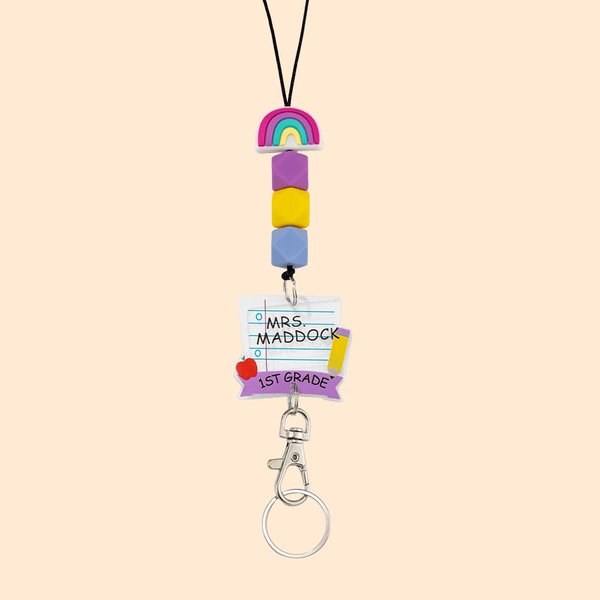 Portabadge per insegnanti con cordino in perline arcobaleno personalizzato