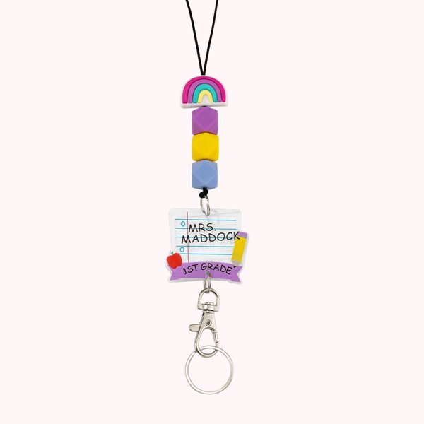 Custom Rainbow Beaded Lanyard Teacher Badge Holder