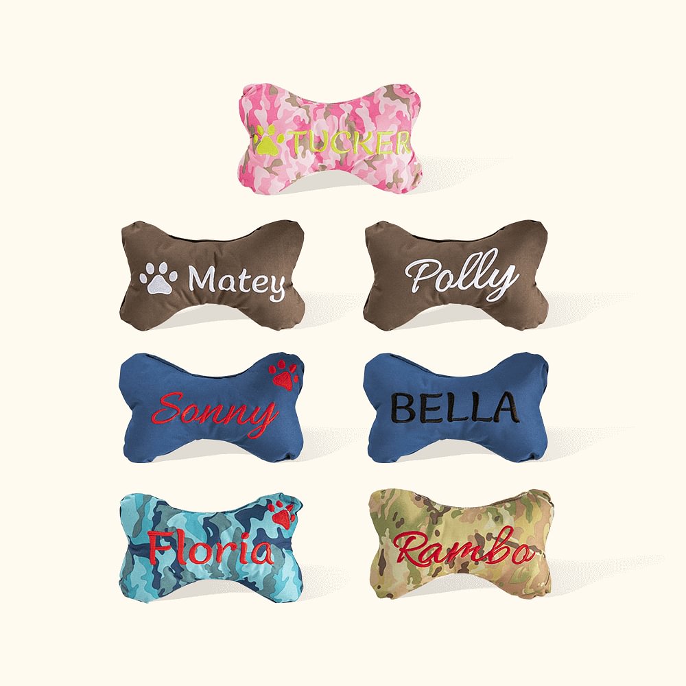 Jouet Oreiller en Forme d'Os Personnalisé avec Nom et Patte Brodés pour Chien Cadeau Anniversaire Noël pour Propriétaire Amoureux de Chien