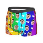 Personalisierte lustige Regenbogen Gesicht Boxershorts Slip Unterwäsche mit Herzen Valentinstag Geschenk für Männer