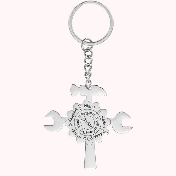 Personnalisé Porte-clés Outils Puzzle Avec Marteau & Équipement & Clé Cadeau Pour le père