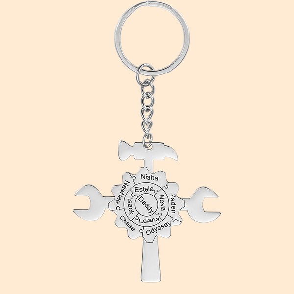 Aangepaste Tools puzzel sleutelhanger met hamer & versnelling & moersleutel Gift voor vader