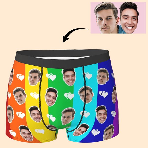 Personalisierte lustige Regenbogen Gesicht Boxershorts Slip Unterwäsche mit Herzen Valentinstag Geschenk für Männer