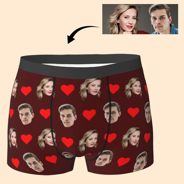 Funny Couple Face Boxer Briefs with Love Heart