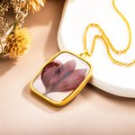 Women Dried Pressed Birth Month Flower Necklace with Back Engraving | Callie