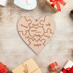 Ornement de Noël de Famille Puzzle de Cœur en Bois