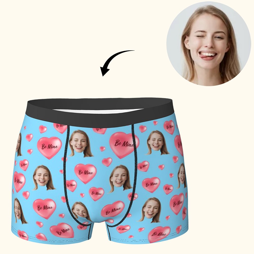 Caleçon Motif Cœur Rose Personnalisé avec Photo de Visage Drôle Cadeau de Saint-Valentin pour Homme