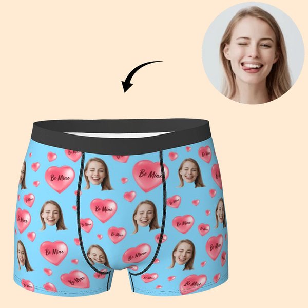 Personalized Funny Face Boxers Briefs with Pink Heart