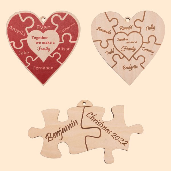 Wooden Heart Puzzle Together We are Family Ornament