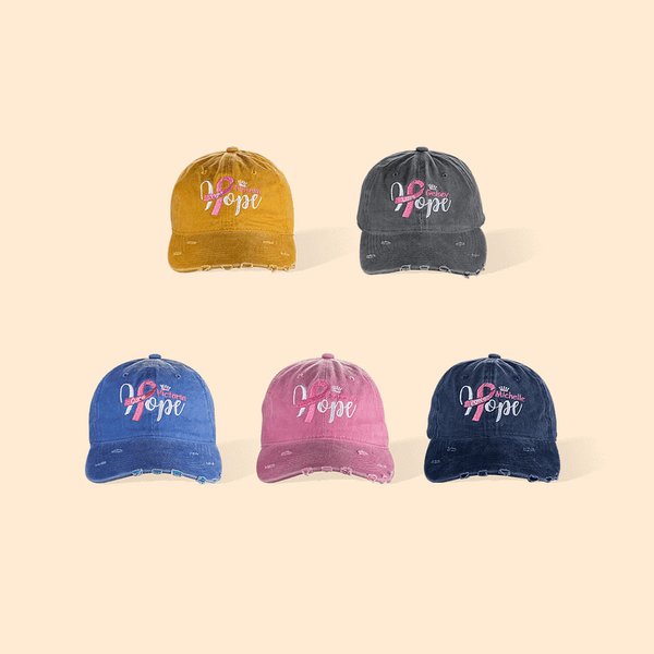 Custom Breast Cancer Themed Embroidered HOPE + Name Hat