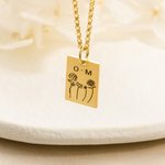 Anpassat halsband med rund och fyrkantig text för flera födelseblommor