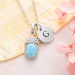 Collier Personnalisé avec Initiale Collier en Anana d'Opale Cadeau d'Anniversaire Noël pour Elle