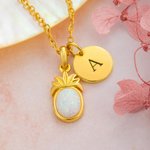 Collier Personnalisé avec Initiale Collier en Anana d'Opale Cadeau d'Anniversaire Noël pour Elle