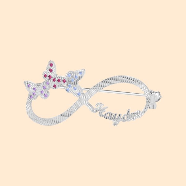 Custom Name Butterfly Infinity Brooch Pin