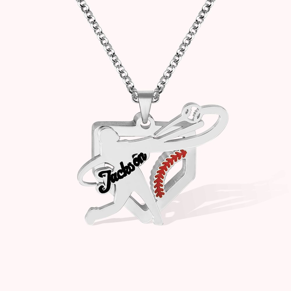 Collier d'Infini avec Prénom Collier de Baseball Cadeau d'Anniversaire Noël pour Amateur de Baseball