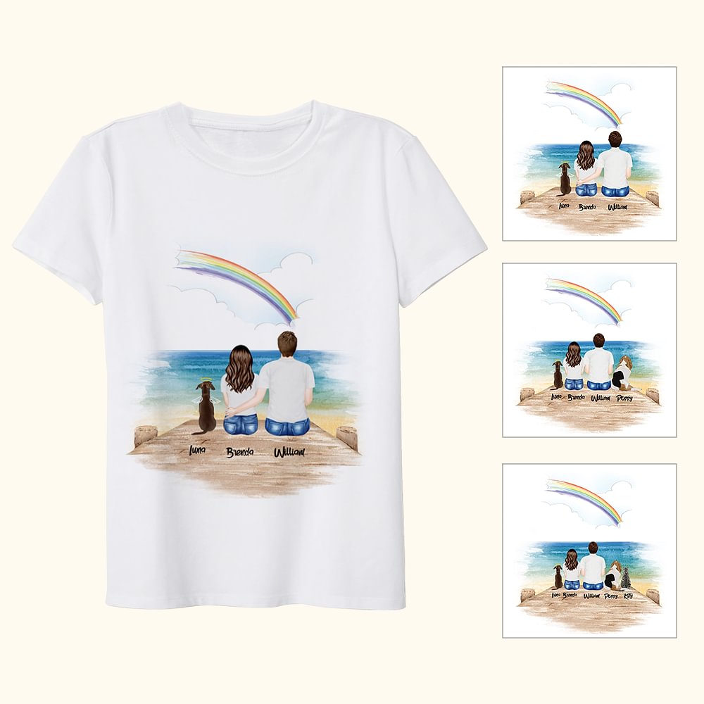 T-shirt Commémoratif Personnalisé avec Vue de Dos d'un Animal de Compagnie et d'un Couple Cadeau d'Anniversaire St Valentin