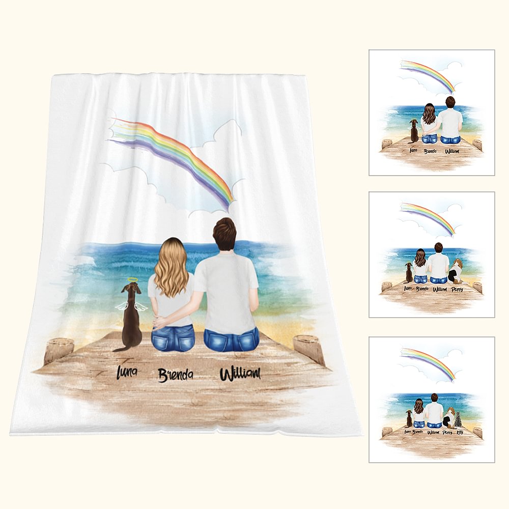 Coperta morbida personalizzata con nome per animale domestico e coppia vista sul retro Regalo commemorativo per chi ama gli animali domestici