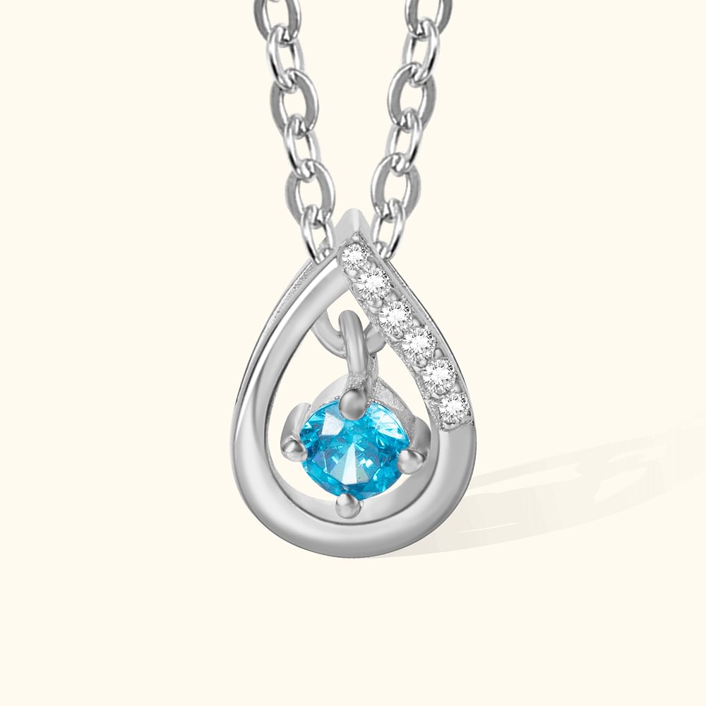 Collier Personnalisé avec Pierre de Naissance Pendentif en Goutte d'Eau Cadeau d'Anniversaire pour Femme