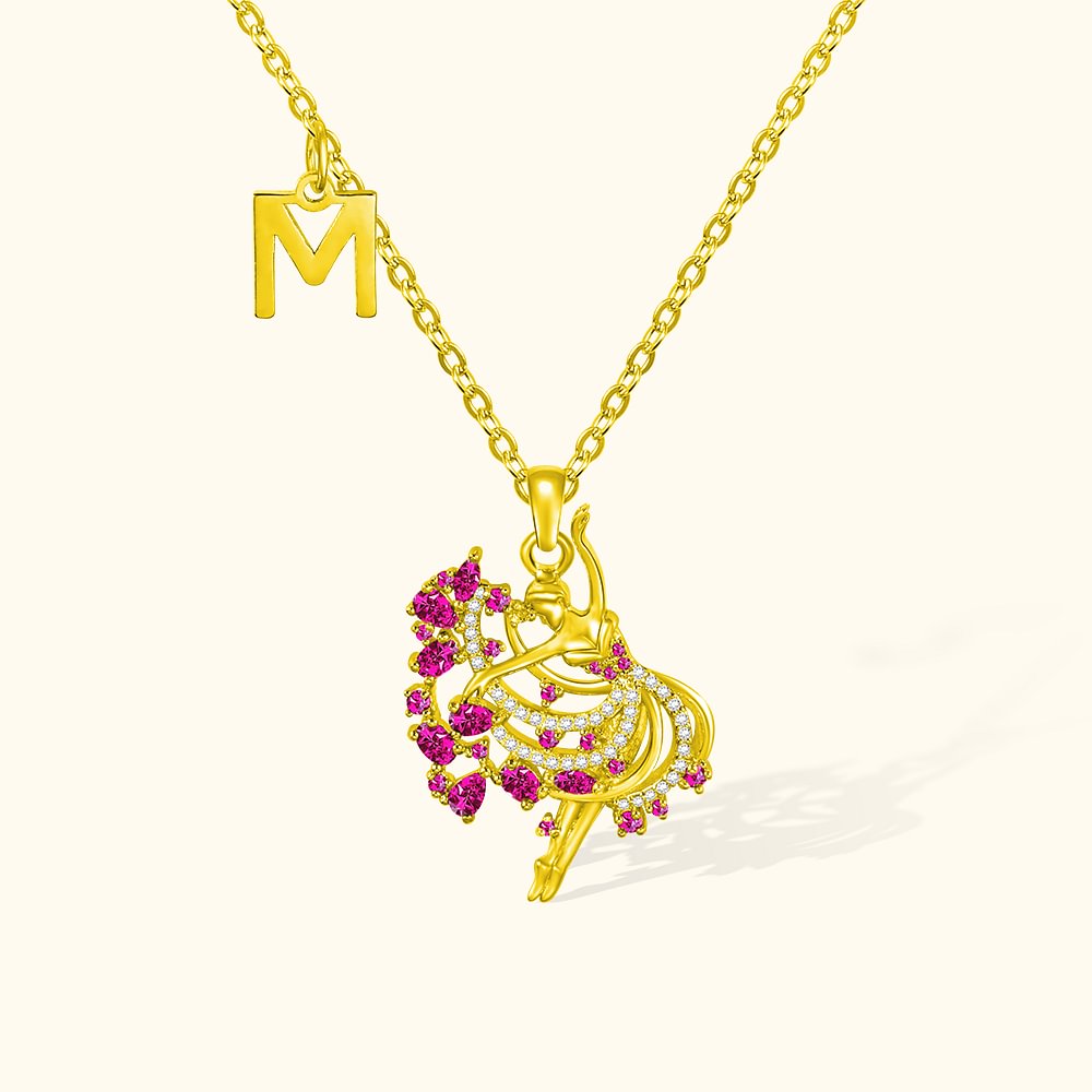 Collier Personnalisé Pierre de Naissance et Initiale Pendentif de Fille à Danse en Argent Sterling Cadeau d'Anniversaire Pour Elle Danseur