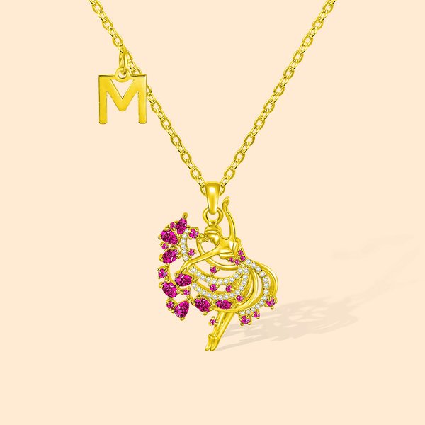 Collar personalizado de plata de ley con iniciales Dance Girl Gemstone