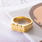 Personalized Signet Ring with Engraved Name Angel Number Year Birthday Graduation Gift for Women Men