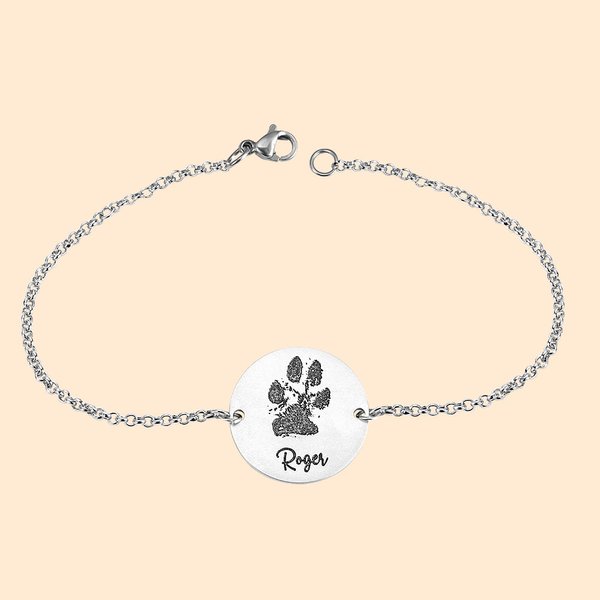 Pulsera personalizada con colgante redondo de pata de perro