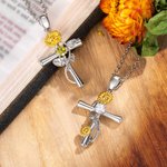 Personalised Cross Necklace with Birth Flower Birthstone and Name Religious Pendant Jewellery Baptism Birthday Gift for Women