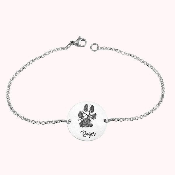 Bracelet à Breloque Ronde Personnalisée avec Nom et Photo de Patte de Chien Cadeau d'Anniversaire pour la Famille ou les Amis