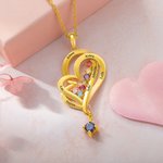 Personalized Double Love Heart Necklace with 1-8 Birthstones Engrave Names Mother's Day Birthday Gift for Mom Grandmother