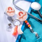 Personalised Rainbow Name Title Retractable Badge Reel ID Card Holder with Tassels or Beads Birthday Appreciation Gift for Teacher Doctor Nurse