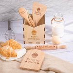 Personalised Wood Cooking Baking Tools with Name Set of 6 Kitchen Birthday Christmas Gift for Kids